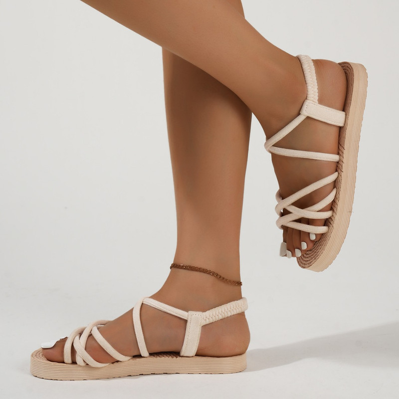 Light Weight Women Summer Flat Sandals for Beach & Street, Elastic Band Girls Student Daily Walking Flats Leisure Sandal