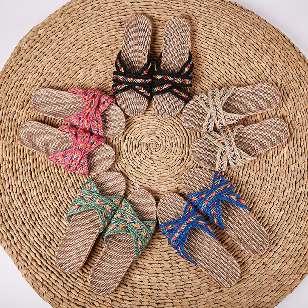 Breathable Women Indoor Slippers Home Flax Slides Summer Flat Shoes House Floor Slippers Lightweigh 0