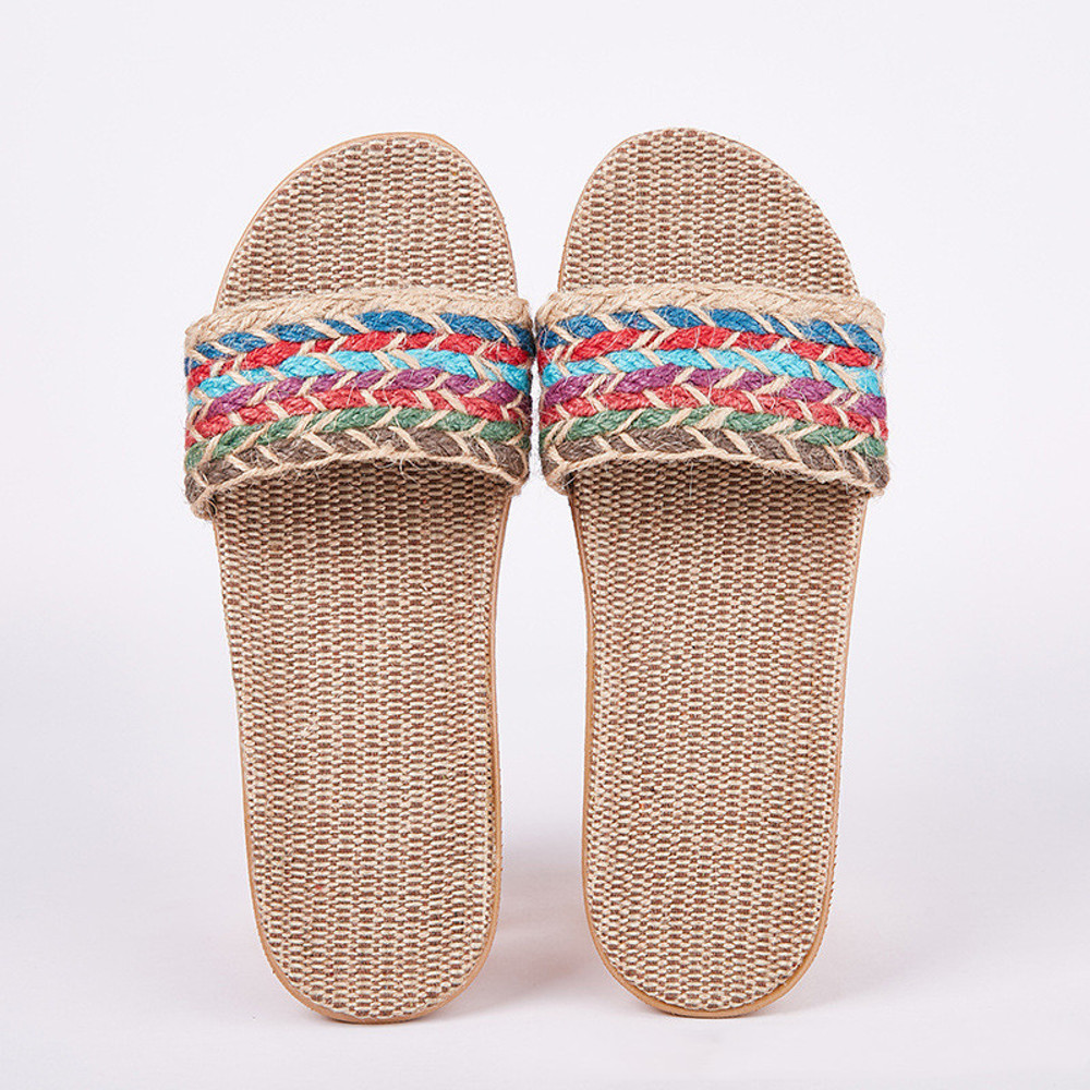 Breathable Women Indoor Slippers Home Flax Slides Summer Flat Shoes House Floor Slippers Lightweigh 16