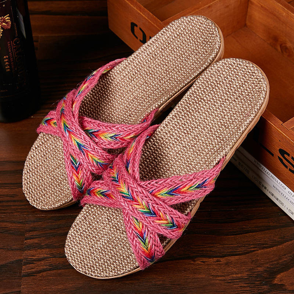 Breathable Women Indoor Slippers Home Flax Slides Summer Flat Shoes House Floor Slippers Lightweigh 1