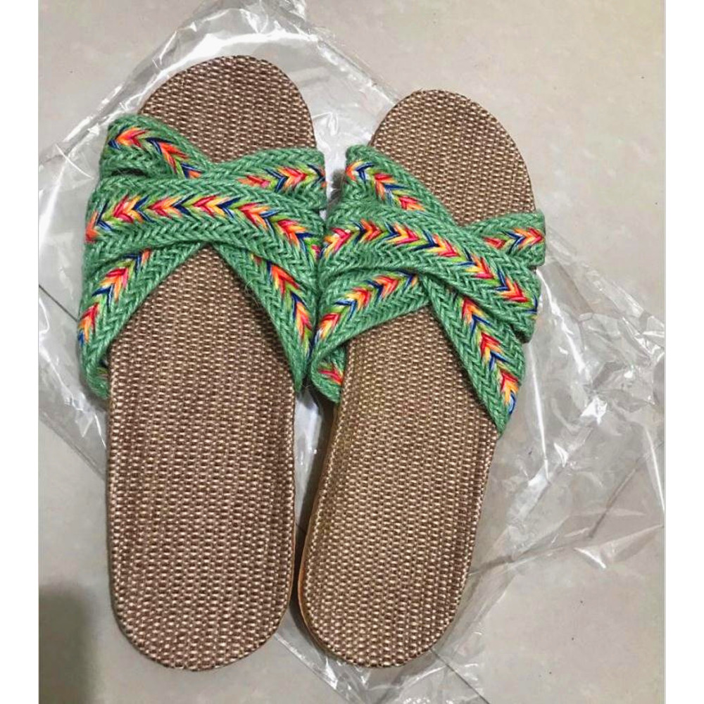 Breathable Women Indoor Slippers Home Flax Slides Summer Flat Shoes House Floor Slippers Lightweigh 5