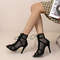 Summer Sexy High Heels Hollow Mesh Sandals for Women, Cross-tied Peep Toe Ankle Strap Dance Shoes Black Net Heeled
