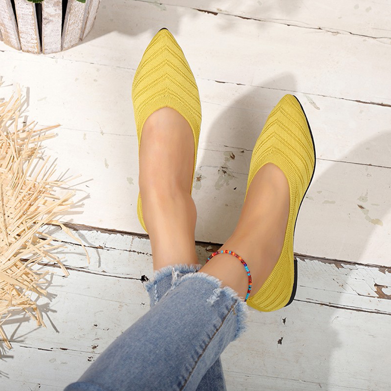 Solid Color Knitted Womens Pointed Toe Flat Shoes Casual Slip On Ballet Flats Lightweight Breathabl 5