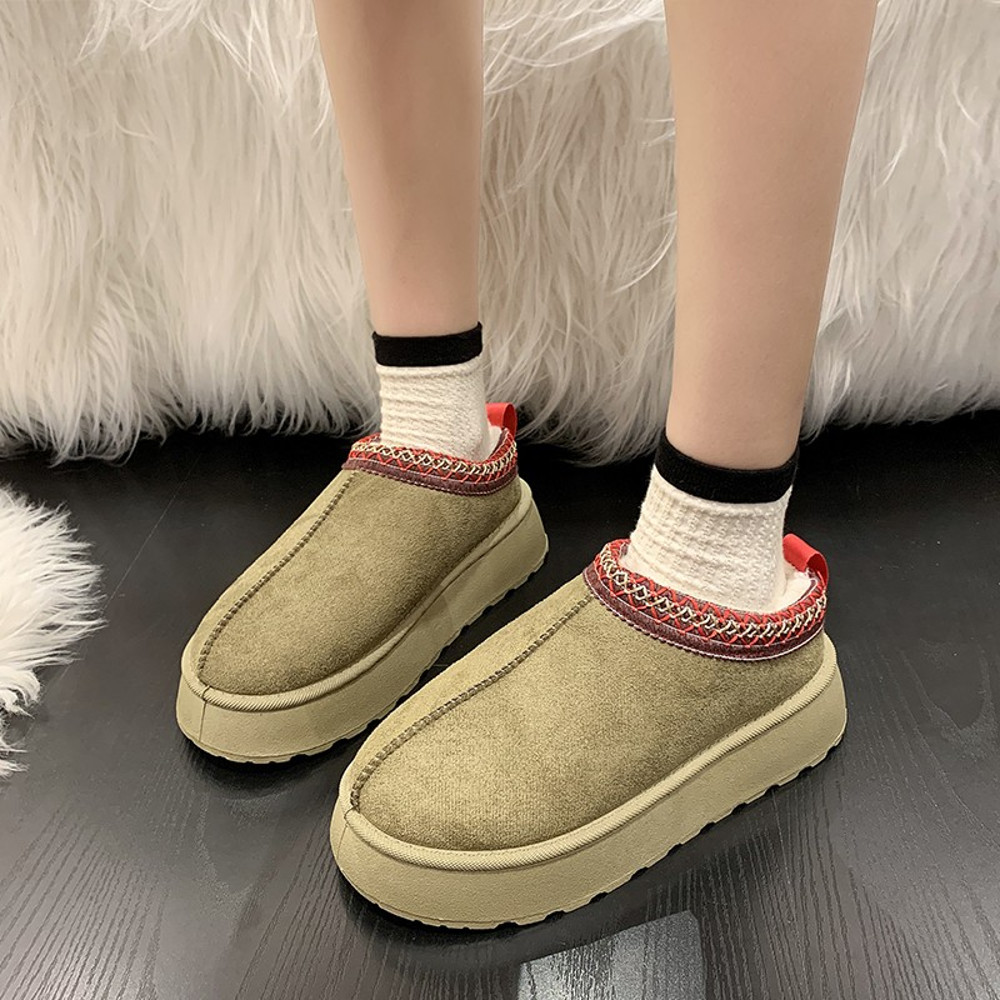 Feslishoet Winter Woman Slippers With Plush Interior Thick Bottom Anti Slip Sole Embroidered Fashio 4