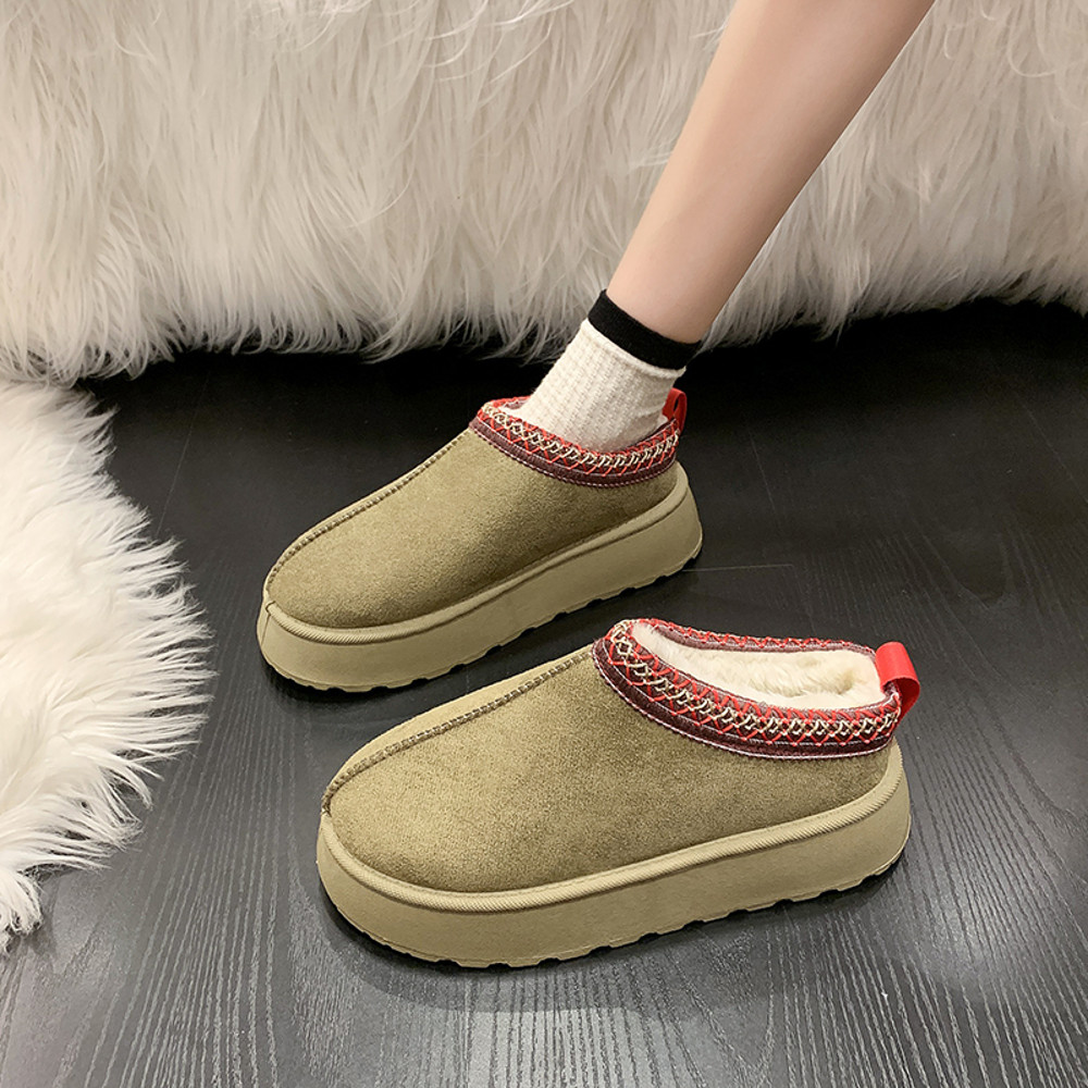 Feslishoet Winter Woman Slippers With Plush Interior Thick Bottom Anti Slip Sole Embroidered Fashio 8