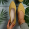 Casual Womens Pointed Toe Flat Shoes, Solid Color Knitted Slip On Ballet Flats, Lightweight Breathable Loafers
