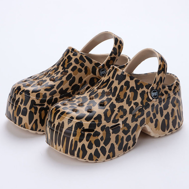 Womens Leopard Thick Bottom Clogs Closed Toe Chunky Platform Sandals Super High Wedge Heel Slippers 2