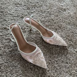 summer mesh embroidered thin high heels sandals women sexy slingback pointed toe pumps elegant dress shoes sandal