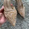 Womens Mesh Embroidered Fashion Sandals with String Bead High Heels Mules Pointed Toe Slingback Slippers
