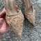 Womens Mesh Embroidered Fashion Sandals with String Bead High Heels Mules Pointed Toe Slingback Slippers