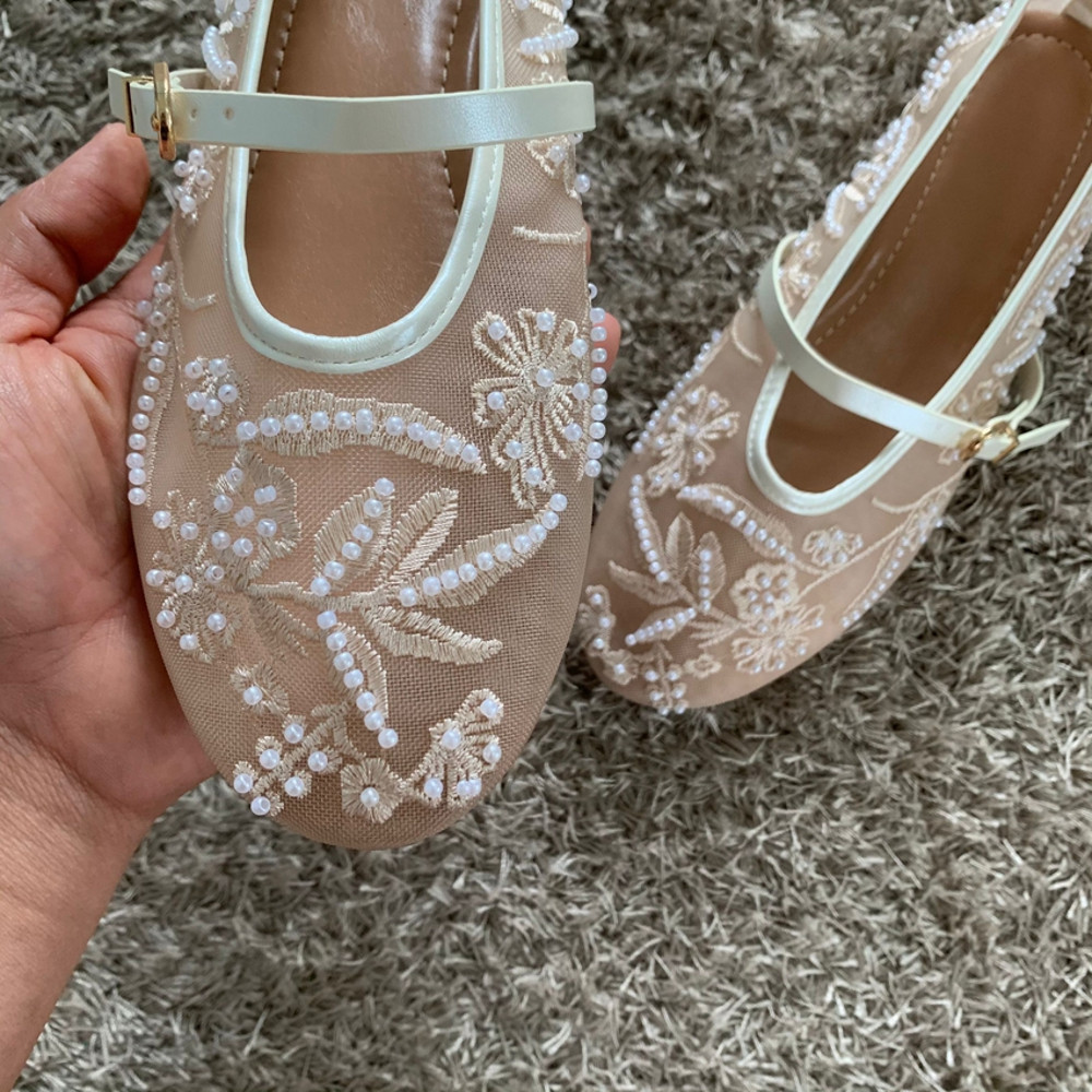 Women Mesh Embroidery Ballet Flats With String Beads Buckle Strap Mary Jane Shoes Breathable Comfor 1