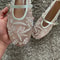 Women Mesh Embroidery Ballet Flats With String Beads Buckle Strap Mary Jane Shoes Breathable Comfor