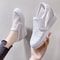 Women Wedge Platform Sneakers White Creepers Rubber Leather Lace Up Pointed Toe High Heel Height In 1