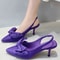 Womens Comfort Sandals Stiletto Heels With Bow Tie Summer Shoes Low Pointed High Heels Elegant Desi