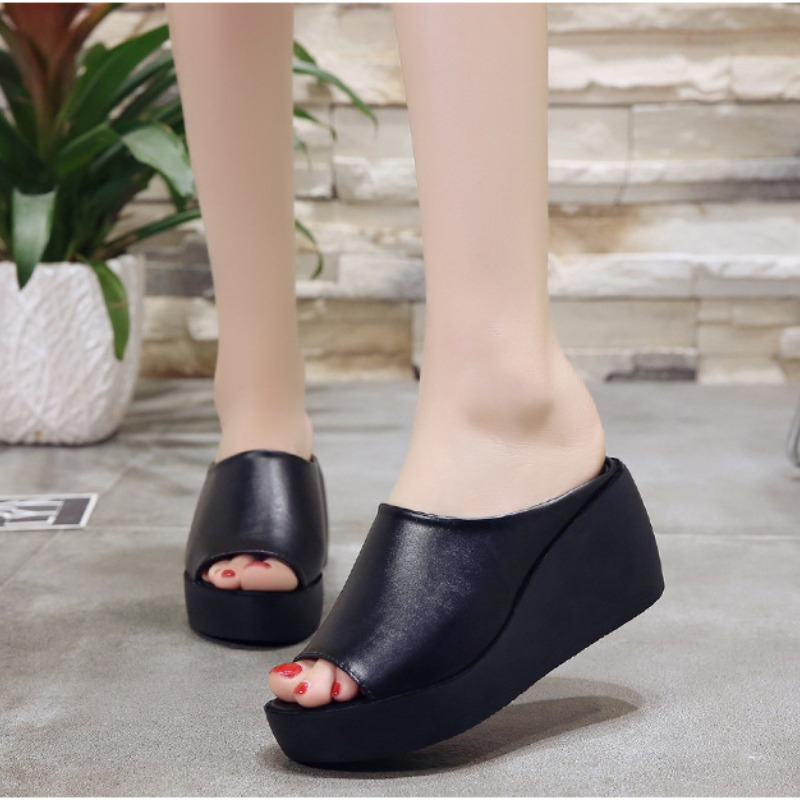 Womens Summer Platform Wedge Slippers Peep Toe Slides Ladies Casual Outdoor Solid Shoes 0