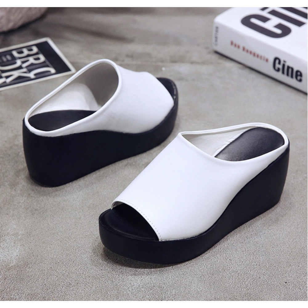 Womens Summer Platform Wedge Slippers Peep Toe Slides Ladies Casual Outdoor Solid Shoes 2