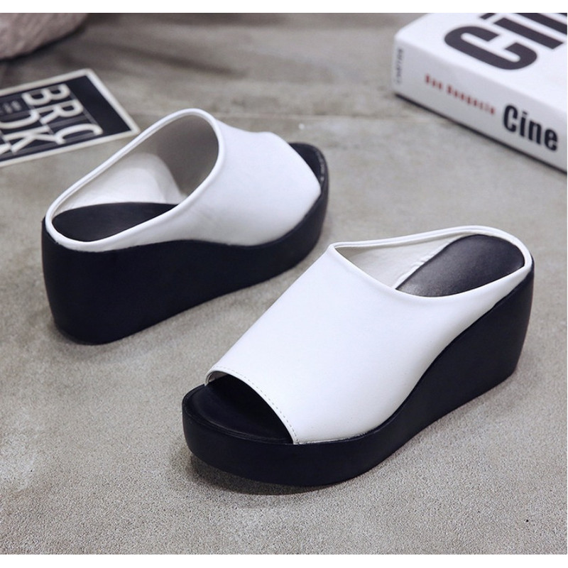 Womens Summer Platform Wedge Slippers Peep Toe Slides Ladies Casual Outdoor Solid Shoes 2