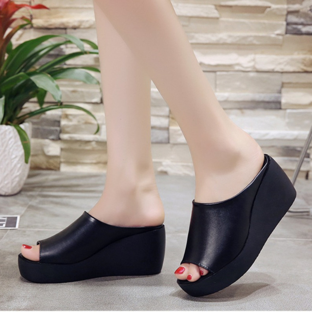 Womens Summer Platform Wedge Slippers Peep Toe Slides Ladies Casual Outdoor Solid Shoes 3