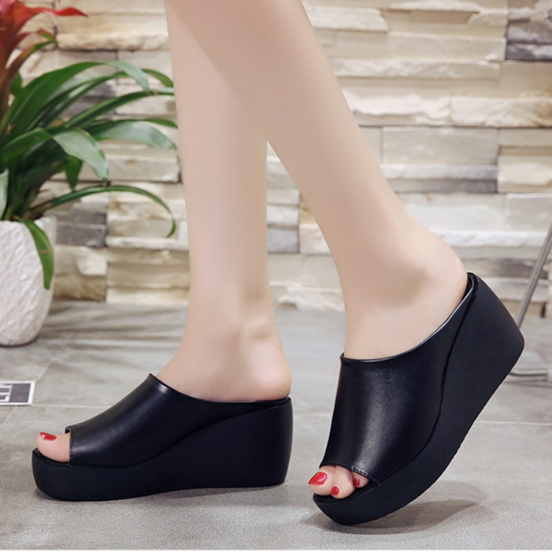 Womens Summer Platform Wedge Slippers Peep Toe Slides Ladies Casual Outdoor Solid Shoes 3