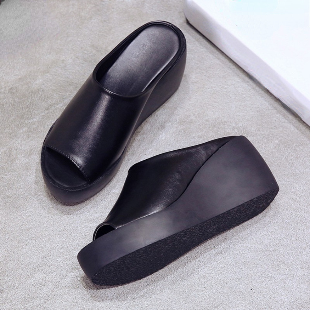Womens Summer Platform Wedge Slippers Peep Toe Slides Ladies Casual Outdoor Solid Shoes 4
