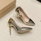 Womens Soft Leather Silver Gold High Heels Elegant Pointed Toe SlipOn Pumps For Office Party Weddi 6