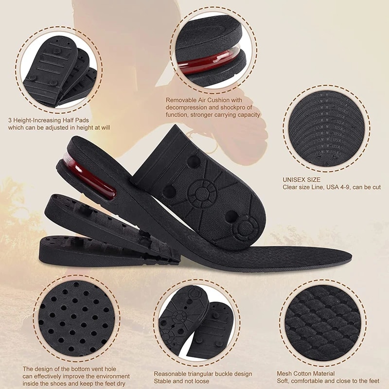 Adjustable Height Increase Insole with Air Cushion, Elevator Shoe Lifts Kit Inserts Shock Absorbing Insoles