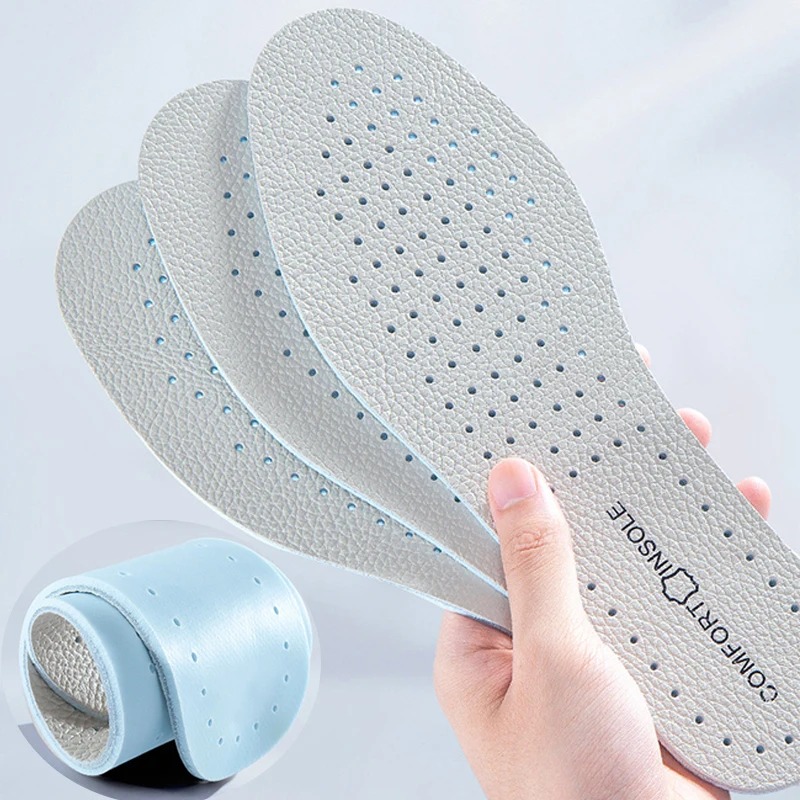 Comfortable Latex Cowhide Insoles with Arch Support Thin Soft Sports Shoe Pad for Shock Absorption, Breathable