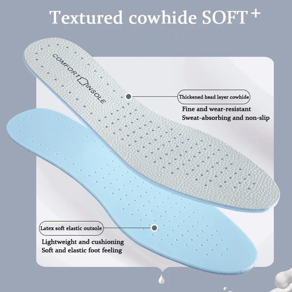 Comfortable Latex Cowhide Insoles with Arch Support Thin Soft Sports Shoe Pad for Shock Absorption, Breathable