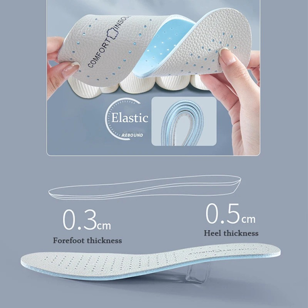 Comfortable Latex Cowhide Insoles with Arch Support Thin Soft Sports Shoe Pad for Shock Absorption, Breathable