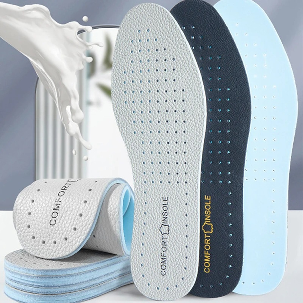 Comfortable Latex Cowhide Insoles with Arch Support Thin Soft Sports Shoe Pad for Shock Absorption, Breathable