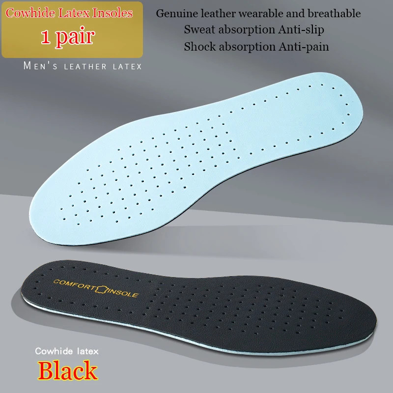 Comfortable Latex Cowhide Insoles with Arch Support Thin Soft Sports Shoe Pad for Shock Absorption, Breathable