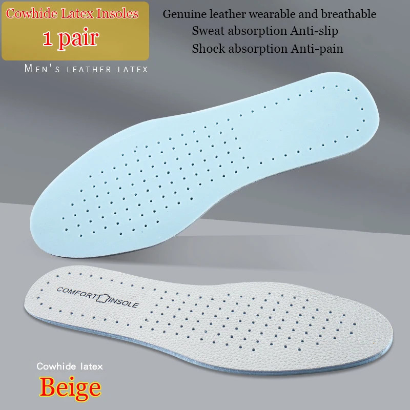 Comfortable Latex Cowhide Insoles with Arch Support Thin Soft Sports Shoe Pad for Shock Absorption, Breathable