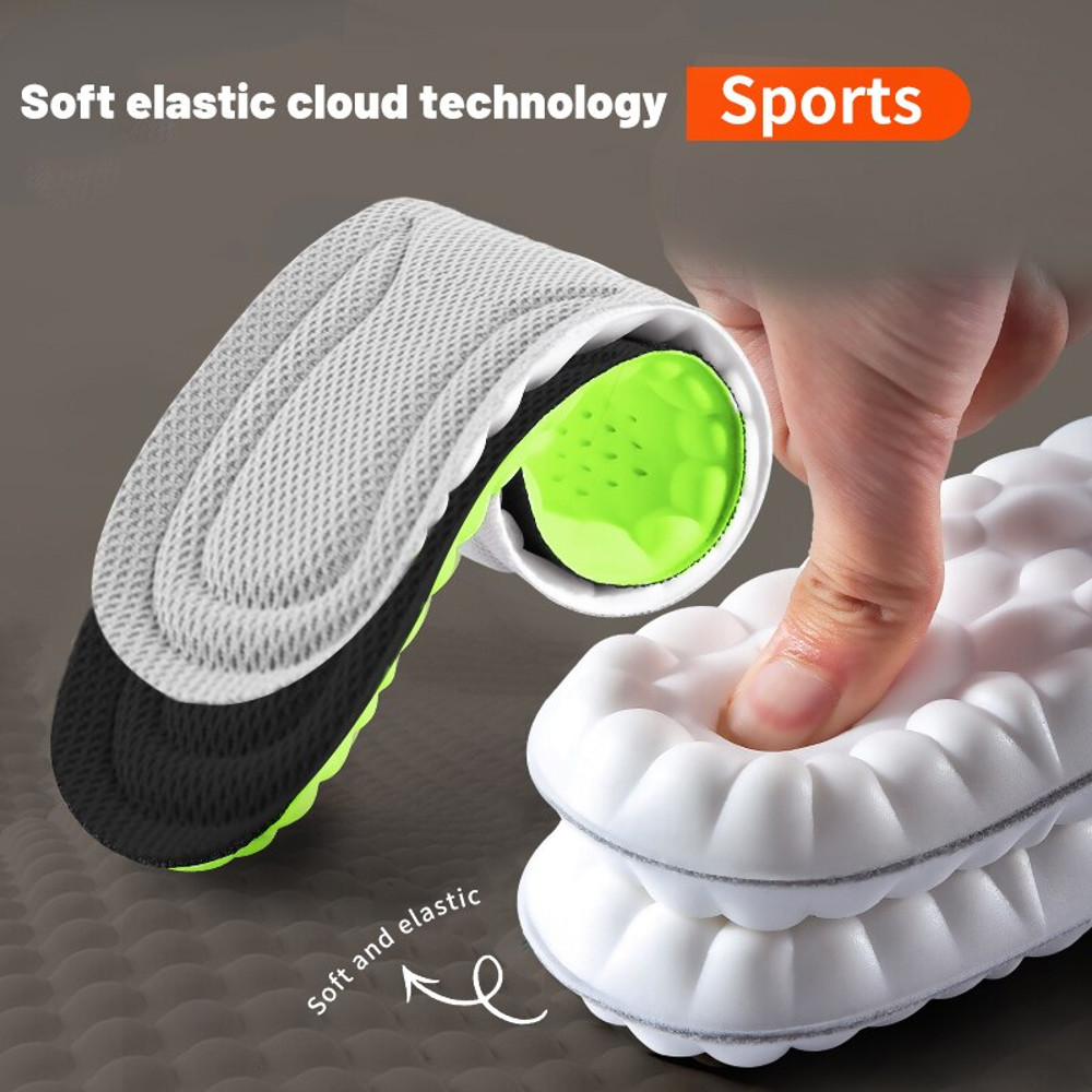 4D Sport Insoles for Shoes, Shock Absorption Breathable Cushion Deodorant Running Insoles for Men and Women