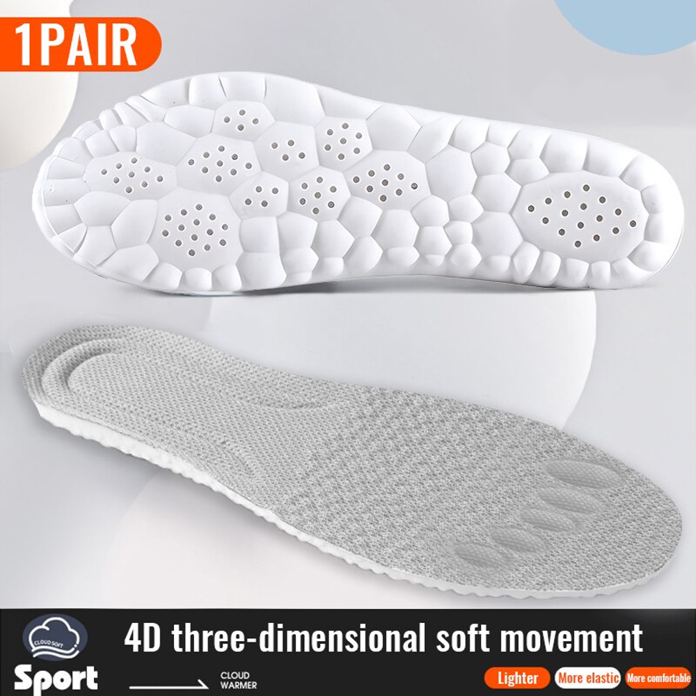 4D Sport Insoles for Shoes, Shock Absorption Breathable Cushion Deodorant Running Insoles for Men and Women