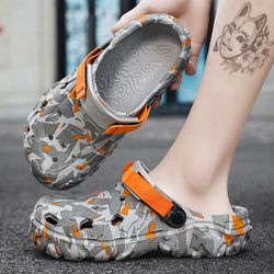 mens summer outdoor beach sandals clogs, camouflage platform aqua shoes, soft eva slippers, indoor home slides