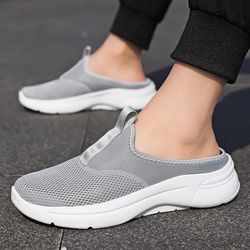 breathable men flat slip-on half slippers running shoes, comfortable sport shoes lightweight walking sneakers