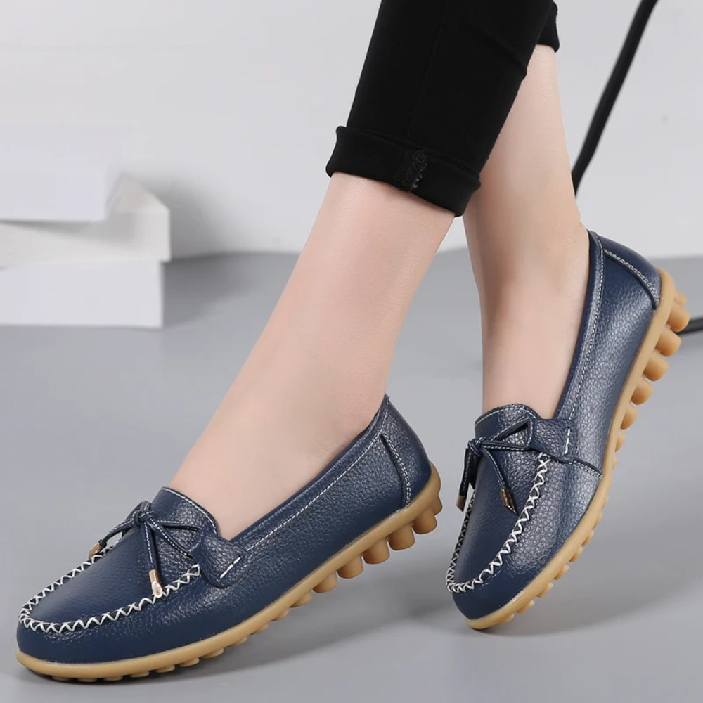 Genuine Leather New Woman Flats Shoes Ballet Flat Sneakers Soft Moccasins Ladies Boat Ballerina Esp 10