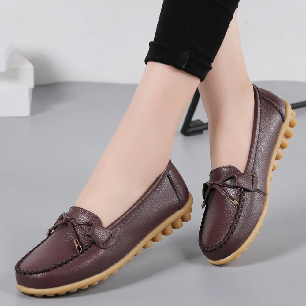 Genuine Leather New Woman Flats Shoes Ballet Flat Sneakers Soft Moccasins Ladies Boat Ballerina Esp 12