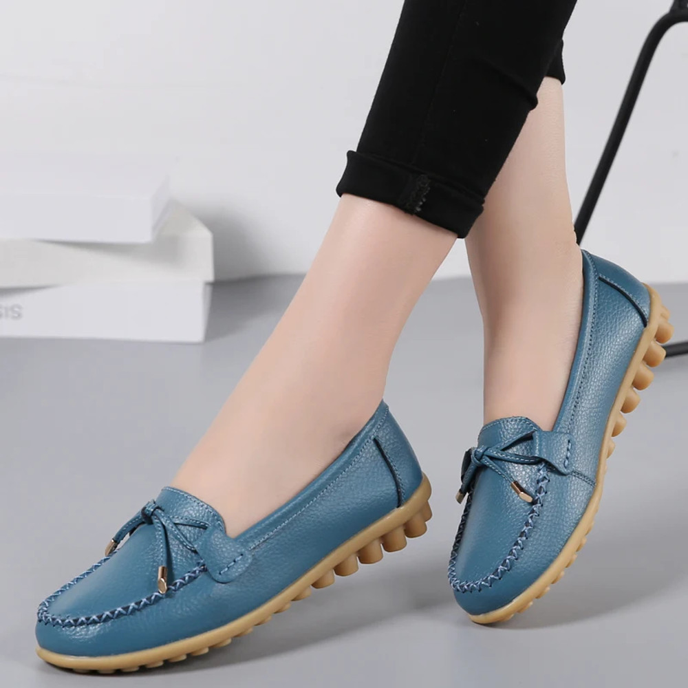 Genuine Leather New Woman Flats Shoes Ballet Flat Sneakers Soft Moccasins Ladies Boat Ballerina Esp 15