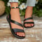 Womens Round-Toe Flat Sandals, Solid Color, Lightweight and Comfortable Summer Walking Shoes