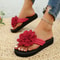 Handmade Flower Flip Flops For Women Casual Comfortable Red Flat Sandals Beach Vacation Shoes With 1