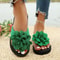 Handmade Flower Flip Flops For Women Casual Comfortable Red Flat Sandals Beach Vacation Shoes With 4