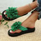 Handmade Flower Flip Flops For Women Casual Comfortable Red Flat Sandals Beach Vacation Shoes With 7