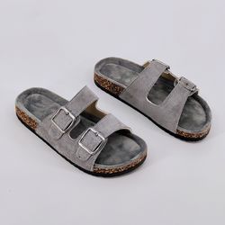 summer trendy buckle flat cork slippers, fashion holiday sandals for men & women, outdoor casual beach buckle footwear