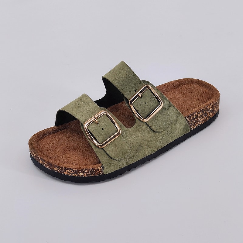 Summer Trendy Buckle Flat Cork Slippers, One-Strap Casual Outdoor Sandals, Versatile Fashionable Beach Comfort