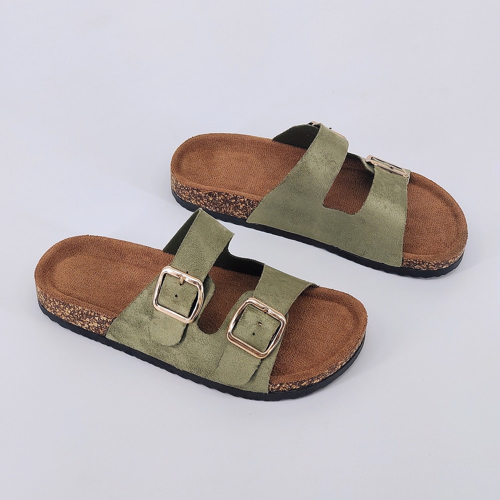 Summer Trendy Buckle Flat Cork Slippers, One-Strap Casual Outdoor Sandals, Versatile Fashionable Beach Comfort