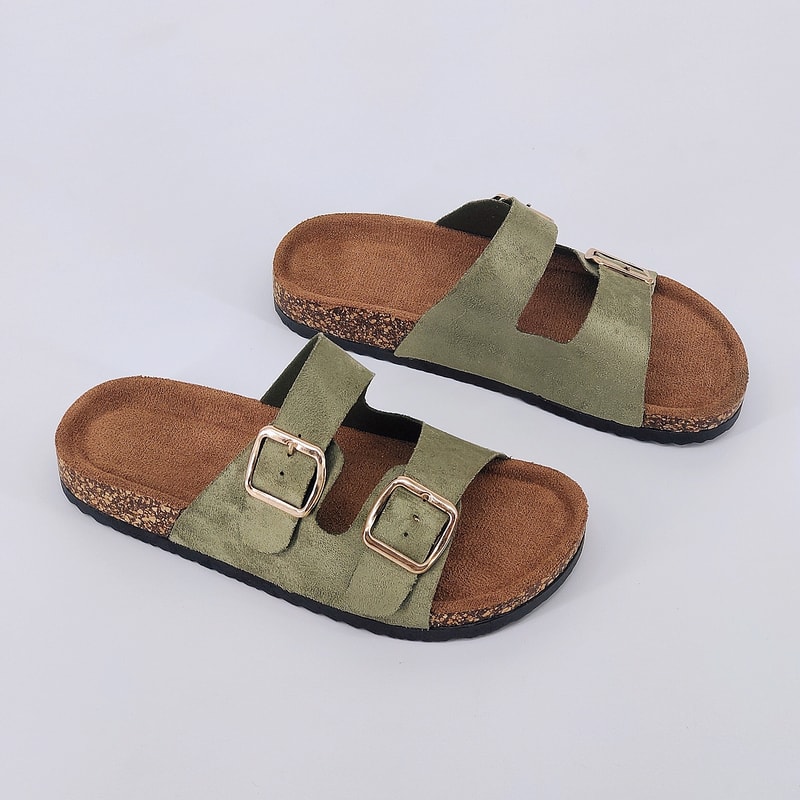 Summer Trendy Buckle Flat Cork Slippers, One-Strap Casual Outdoor Sandals, Versatile Fashionable Beach Comfort
