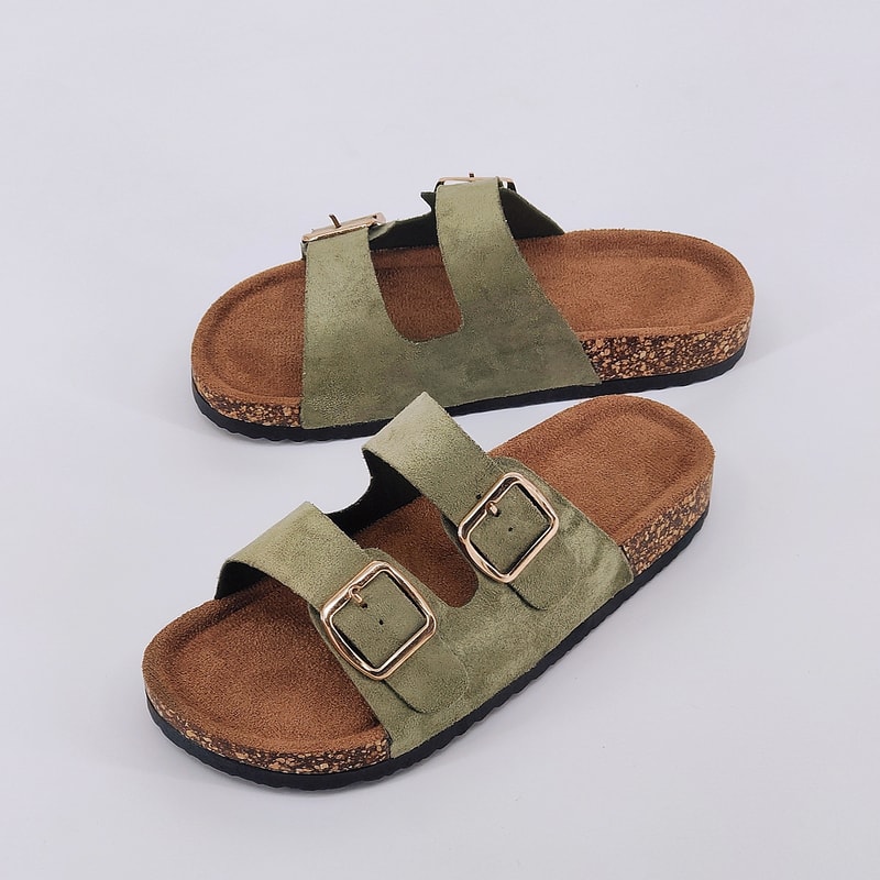 Summer Trendy Buckle Flat Cork Slippers, One-Strap Casual Outdoor Sandals, Versatile Fashionable Beach Comfort