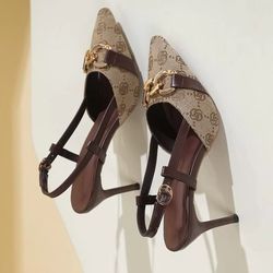 elegant womens baotou sandals for spring, pointed head, shallow mouth high heels with metal buckle, anti-slip