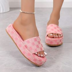 designer women platform slippers, outdoor floral sandals, ladies beach shoes, flat sandals, women shoes, summer sandal